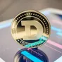 Dogecoin token on mobile phone screen