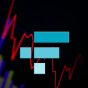 FTX token logo in blue on a dark background featuring line graphs