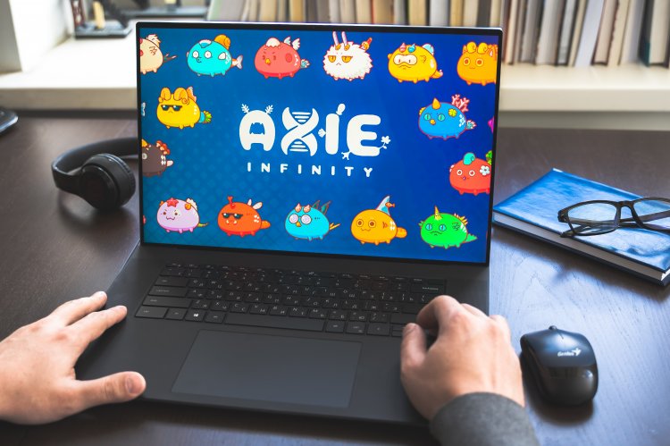 Axie Infinity gameplay Axie Infinity on a laptop screen
