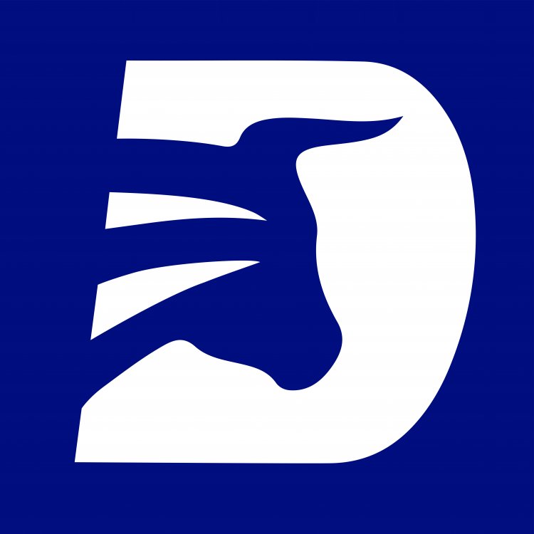 The dash 2 trade logo on a blue background