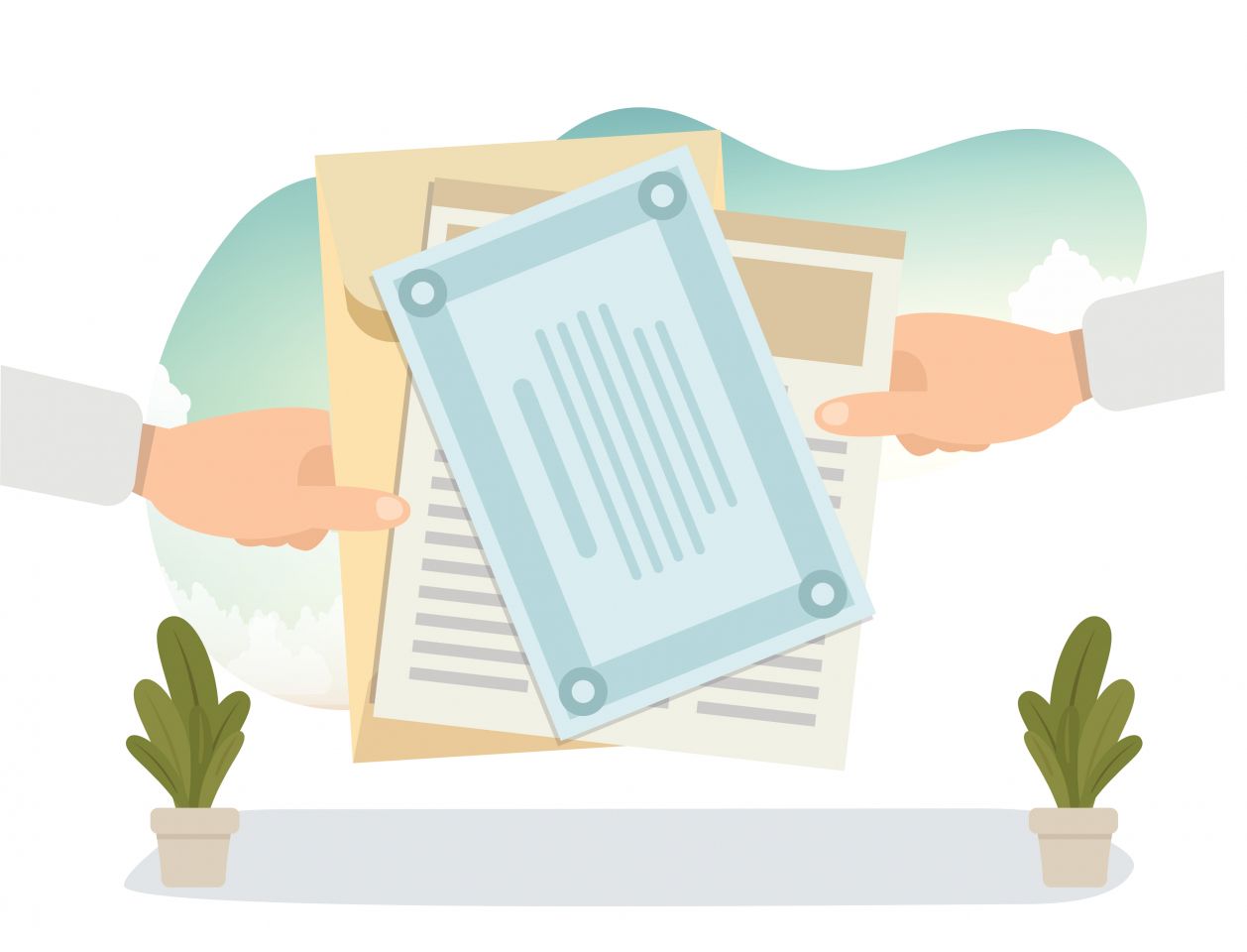 hands are holding documents in their hands