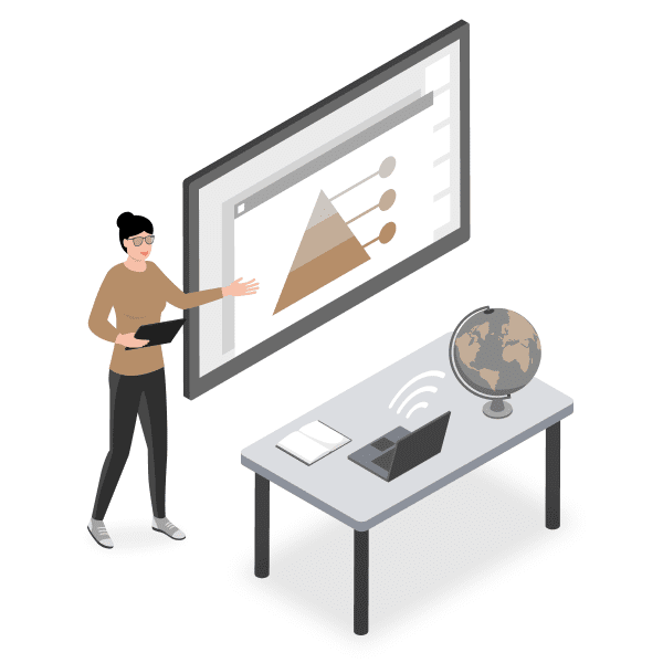 the girl stands at the blackboard and explains something
