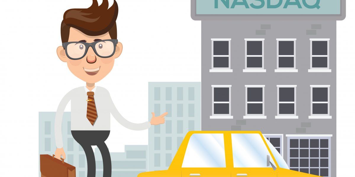 Man in front of NASDAQ building