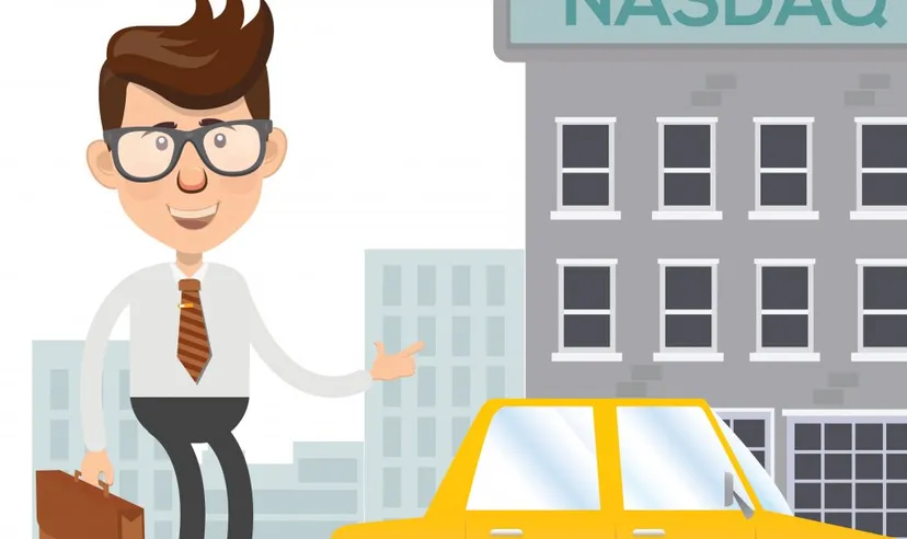 Man in front of NASDAQ building